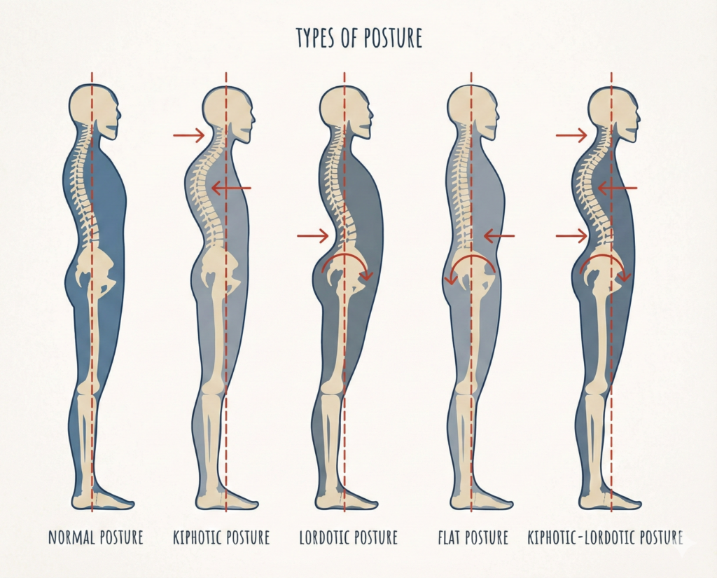 자율신경실조증을 유발하는 편평등과 스웨이백 체형 비교도