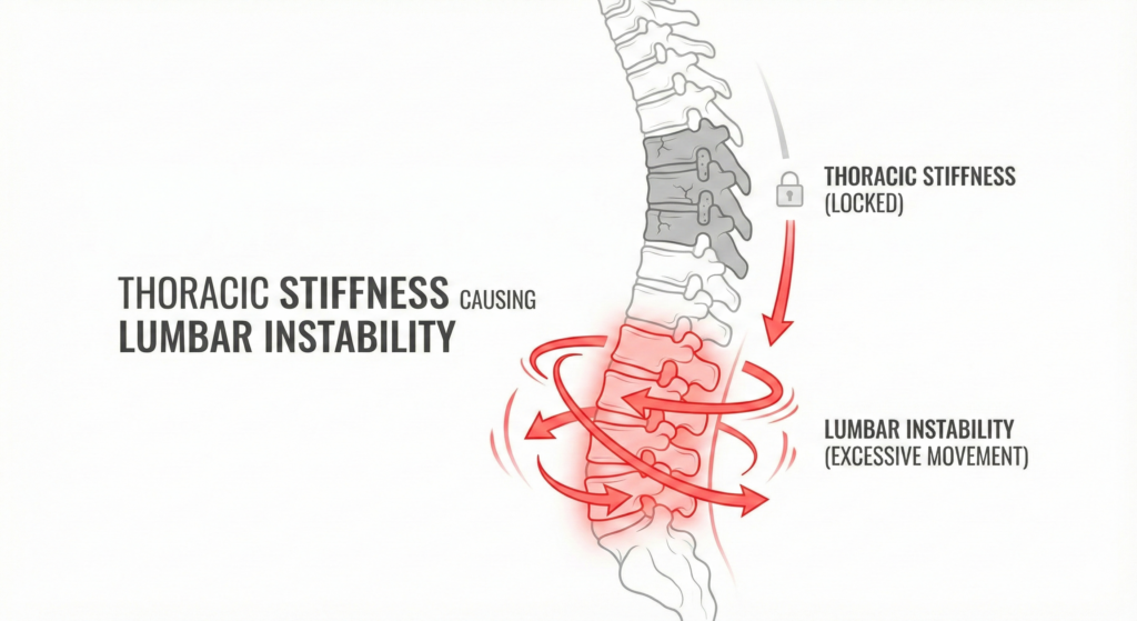 흉추의 강직(Stiffness)이 요추불안정성(Instability)을 유발하는 생체역학적 기전
