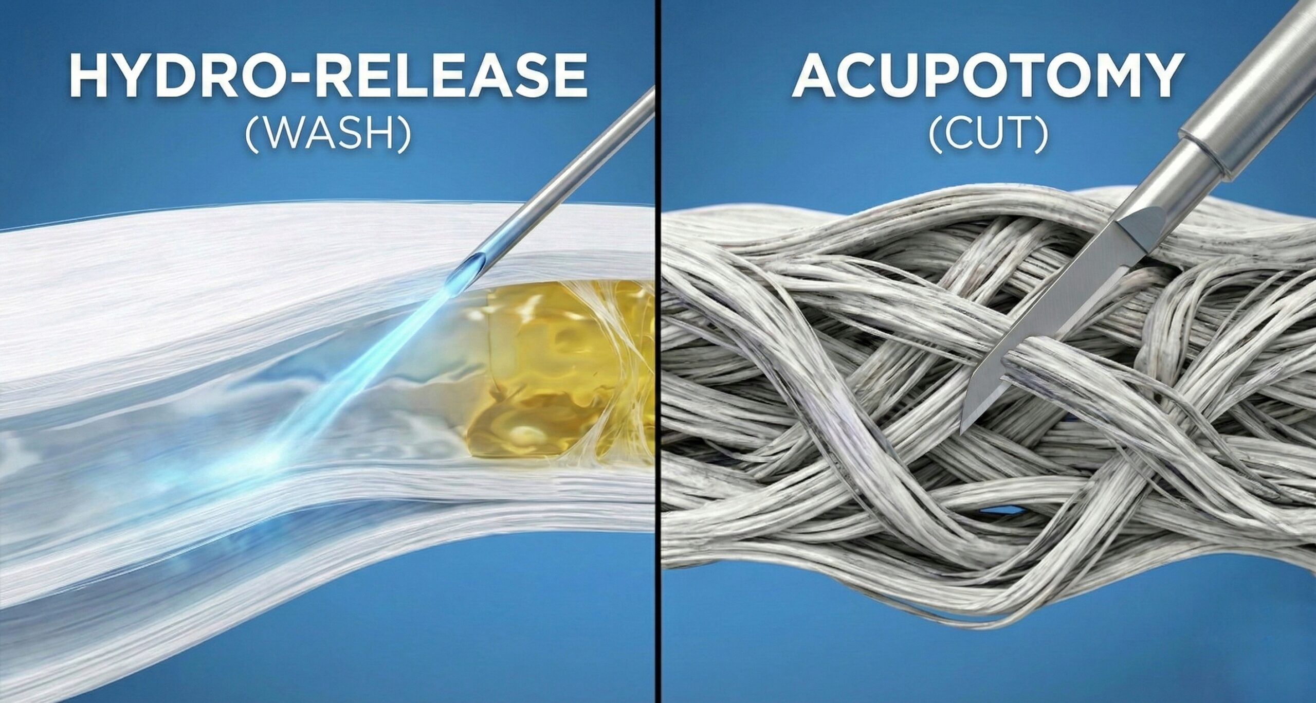 근막유착 치료 비교: 끈적한 점착화(Densification)를 씻어내는 하이드로릴리즈와 단단한 섬유화(Fibrosis)를 끊어내는 도침요법의 차이점