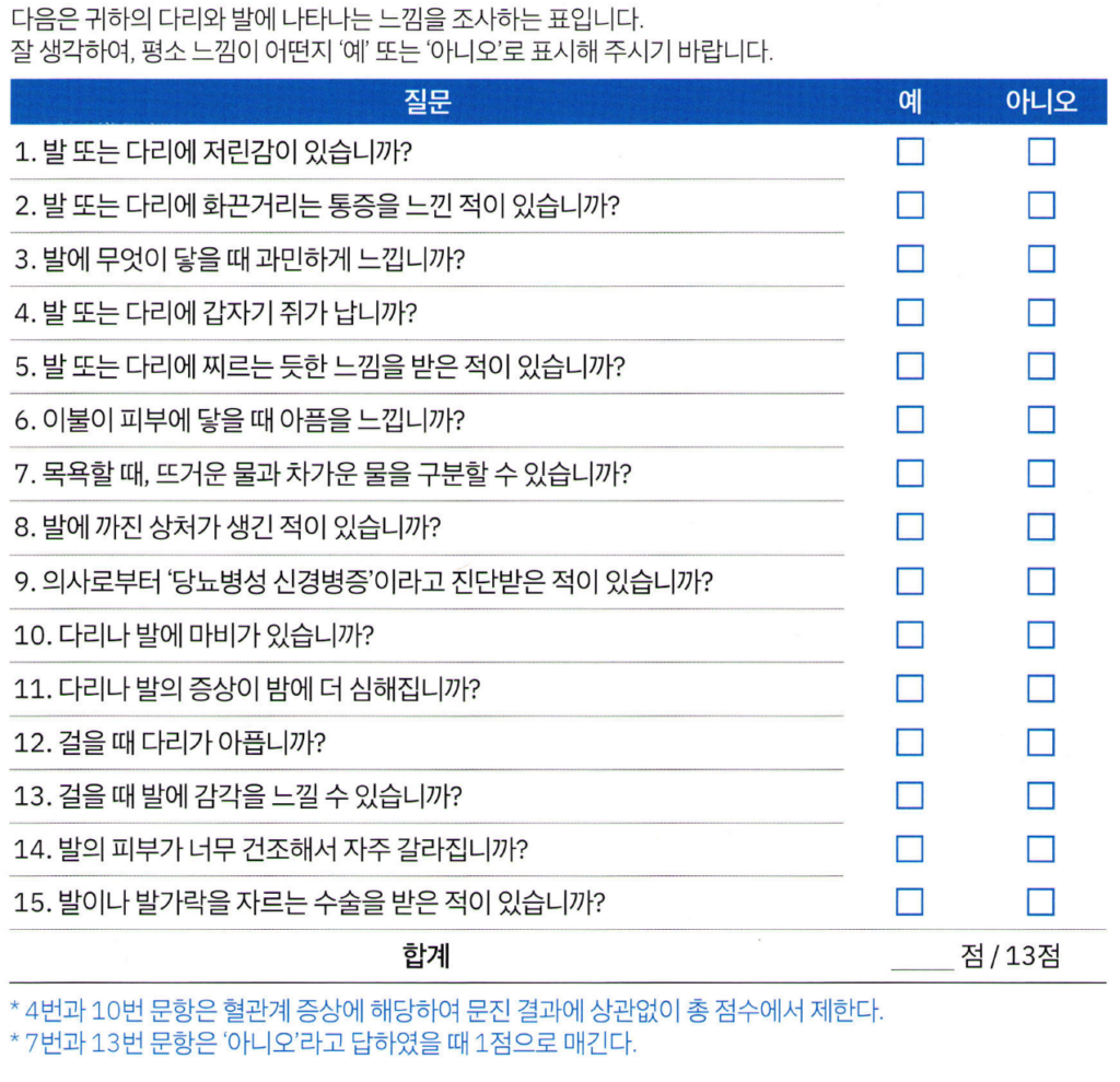 Michigan Neuropathy Screening Instrument (MNSI) 설문지